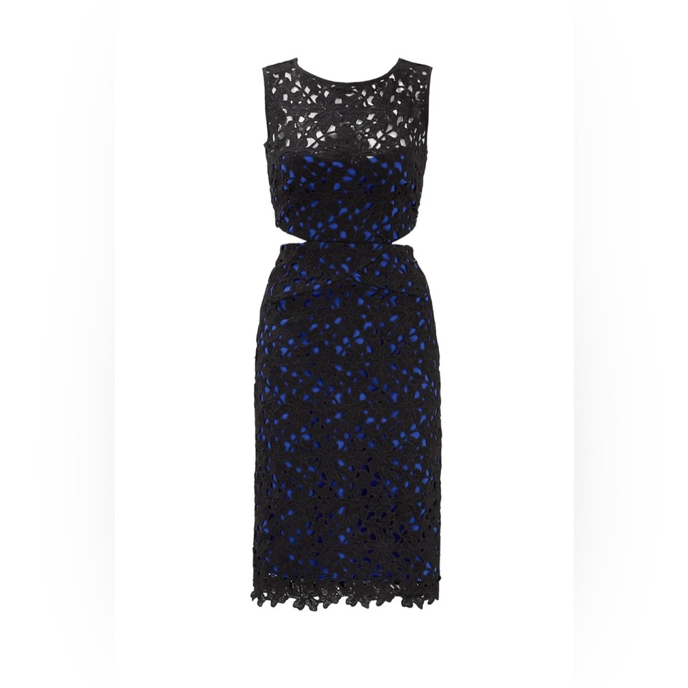 Nicole Miller Strapless Black and Blue Lace Dress (A100)